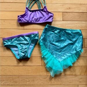 3 Piece Bikini Set- Mermaid Ariel Purple and Teal Kids Swim 2T! SeaCore! Beach